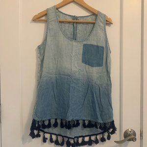 Sleeveless tassle top, Small, Jach's Girlfriend, Blue